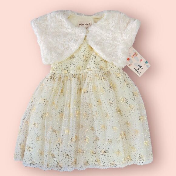 MIA AND MIMI Special Occasion Toddler Dress 24 Months Tulle Lined Ivory Gold - Picture 13 of 13